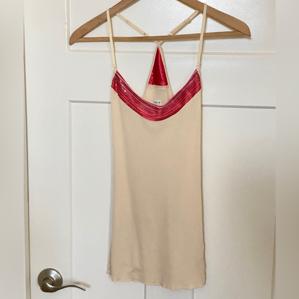 Vintage Free People Intimately Tank Top - Pink & Cream Sequin